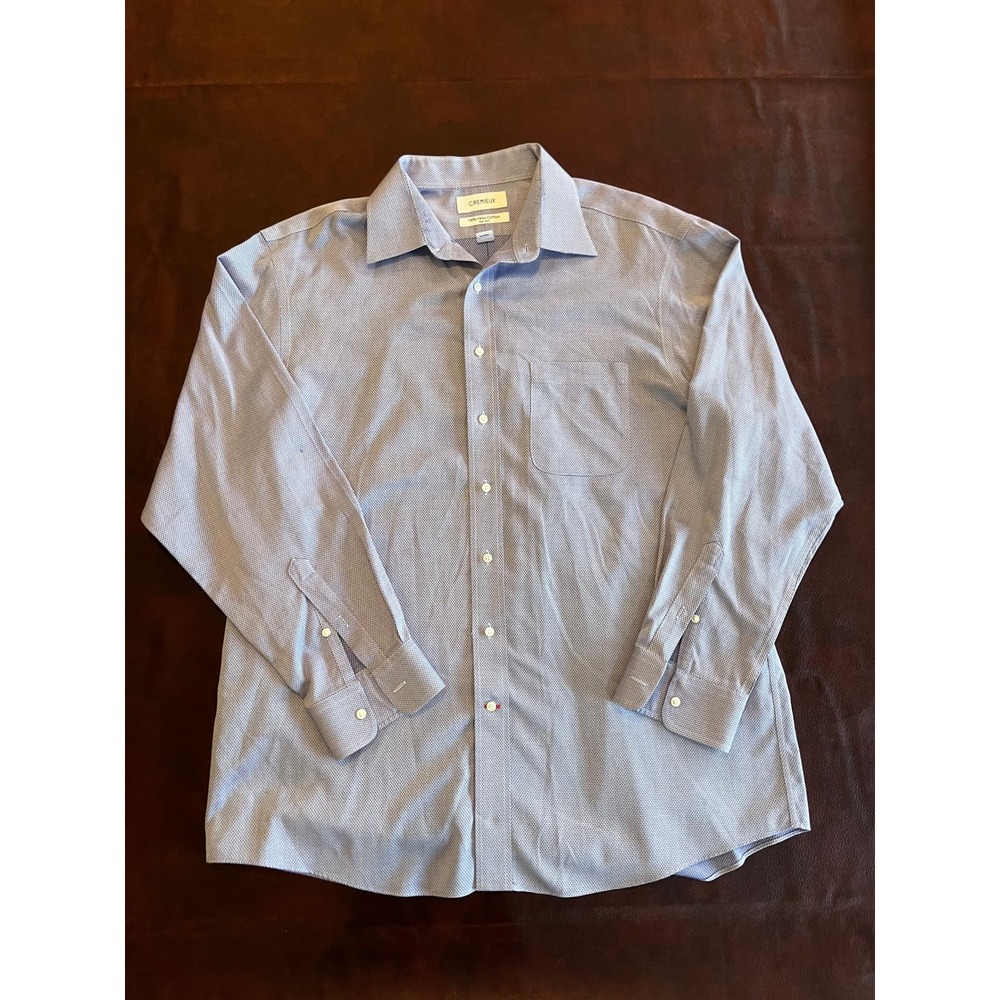 Cremieux Mens 17 35 Dress Shirt Blue Micro Pattern Pima Cotton Non-Iron L/S